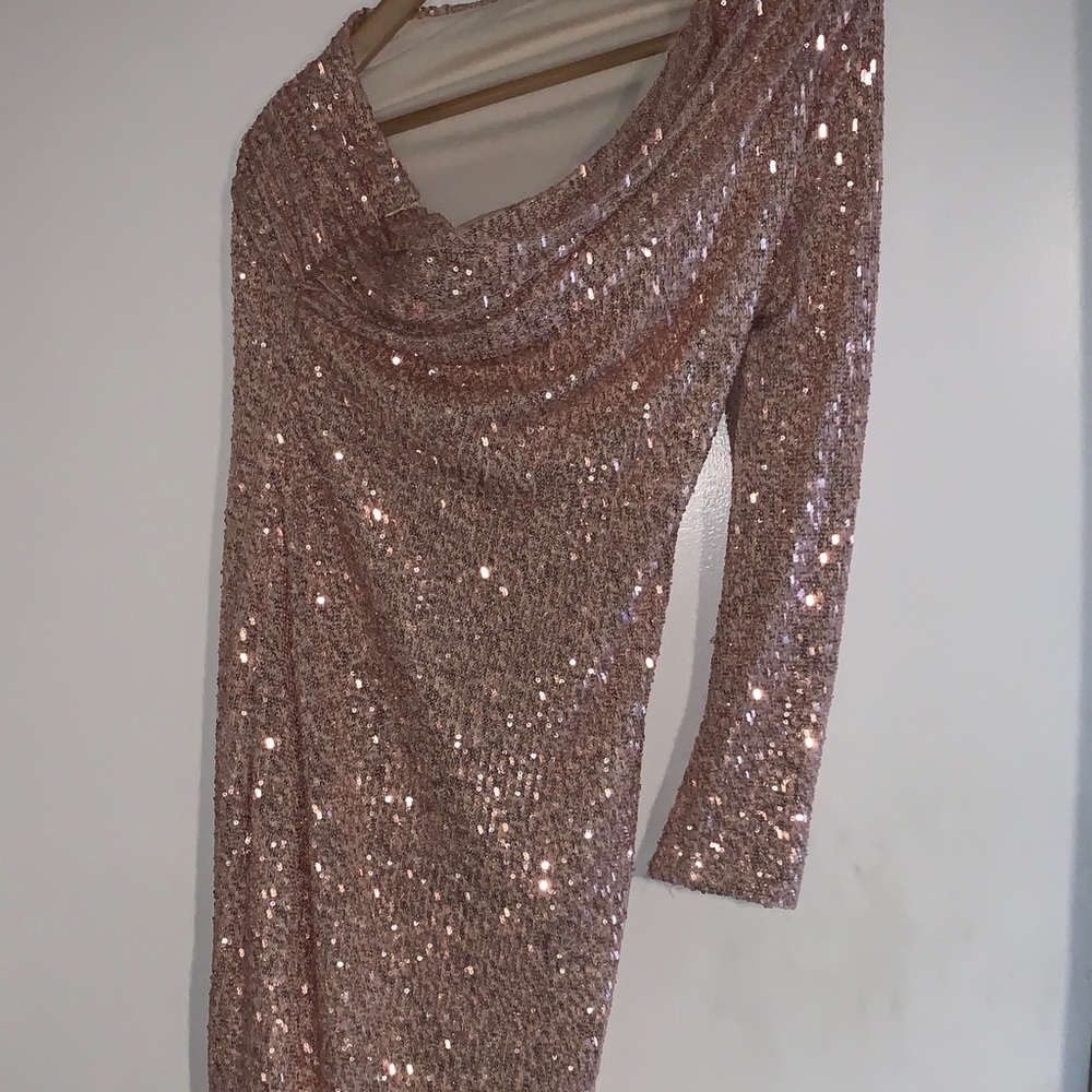 Elegant One Shoulder Sequin Dress - Pink